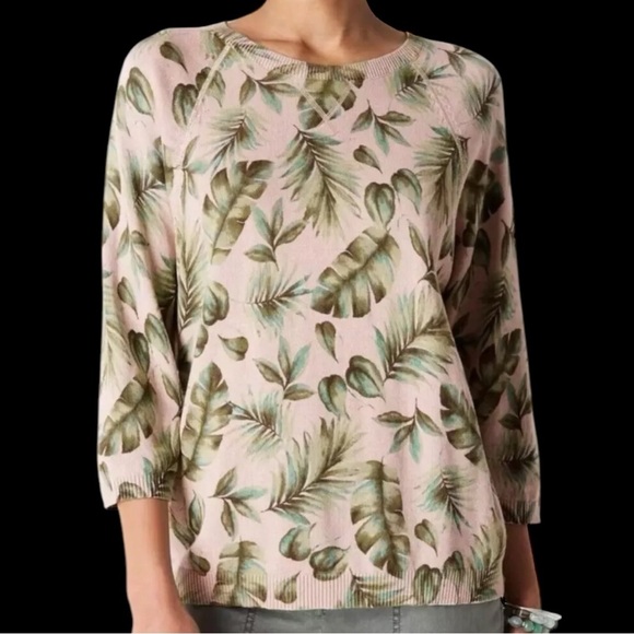 J. Jill Sweaters - J Jill Palm Leaf Print Sweater Size Medium 3/4 Sleeve Tropical Green Knit Top